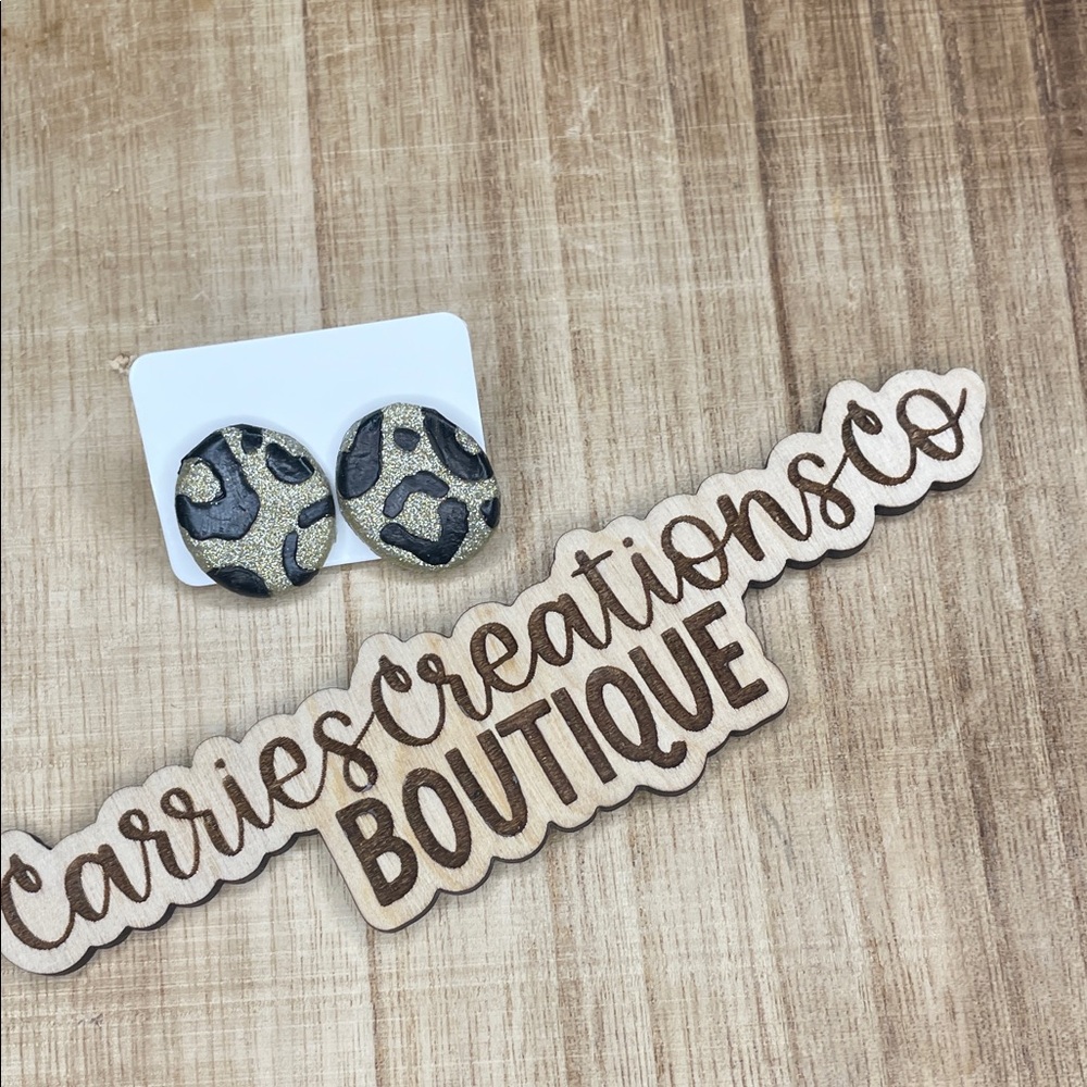Gold and Black Leopard Print Round Earrings